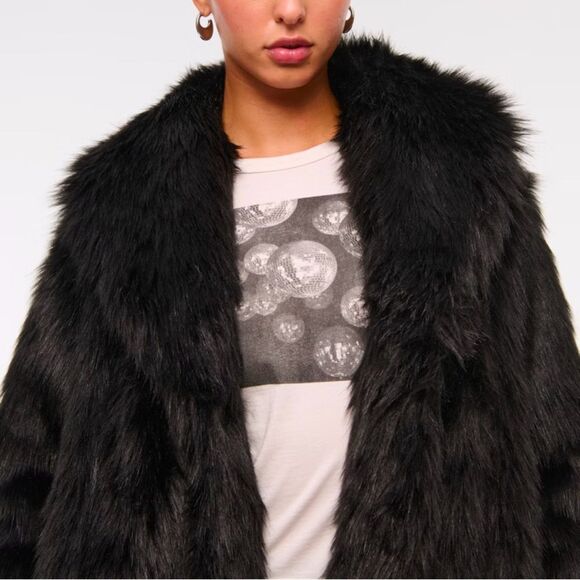 🔥 Abercrombie and fish Shawl Collar Faux Fur Coat Sz XXS new - Picture 5 of 9